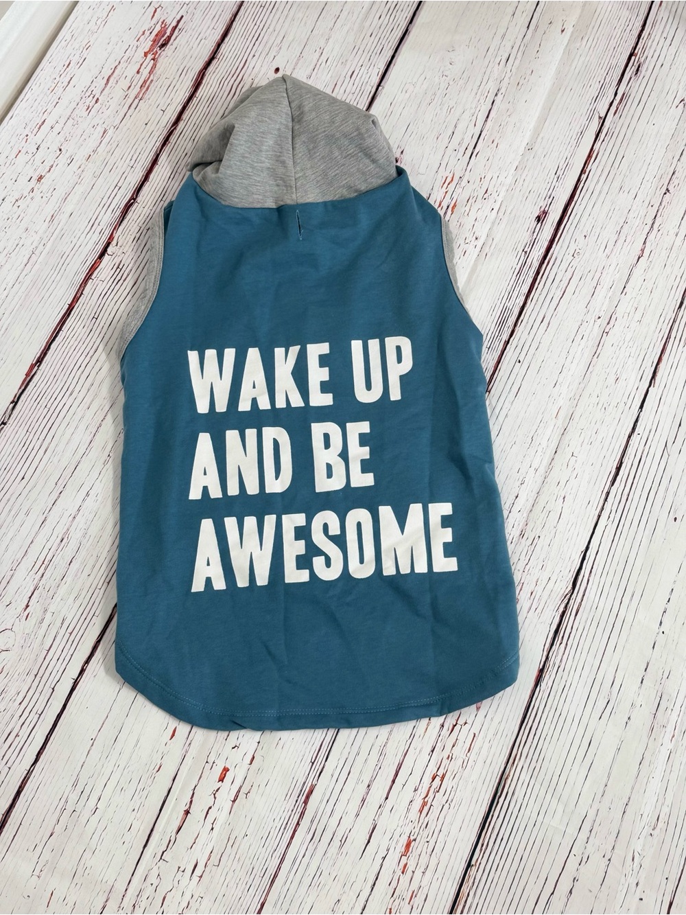Play On! XXL Dog Hoodie Shirt “Wake Up and Be Awesome” Blue Gray Pet Apparel